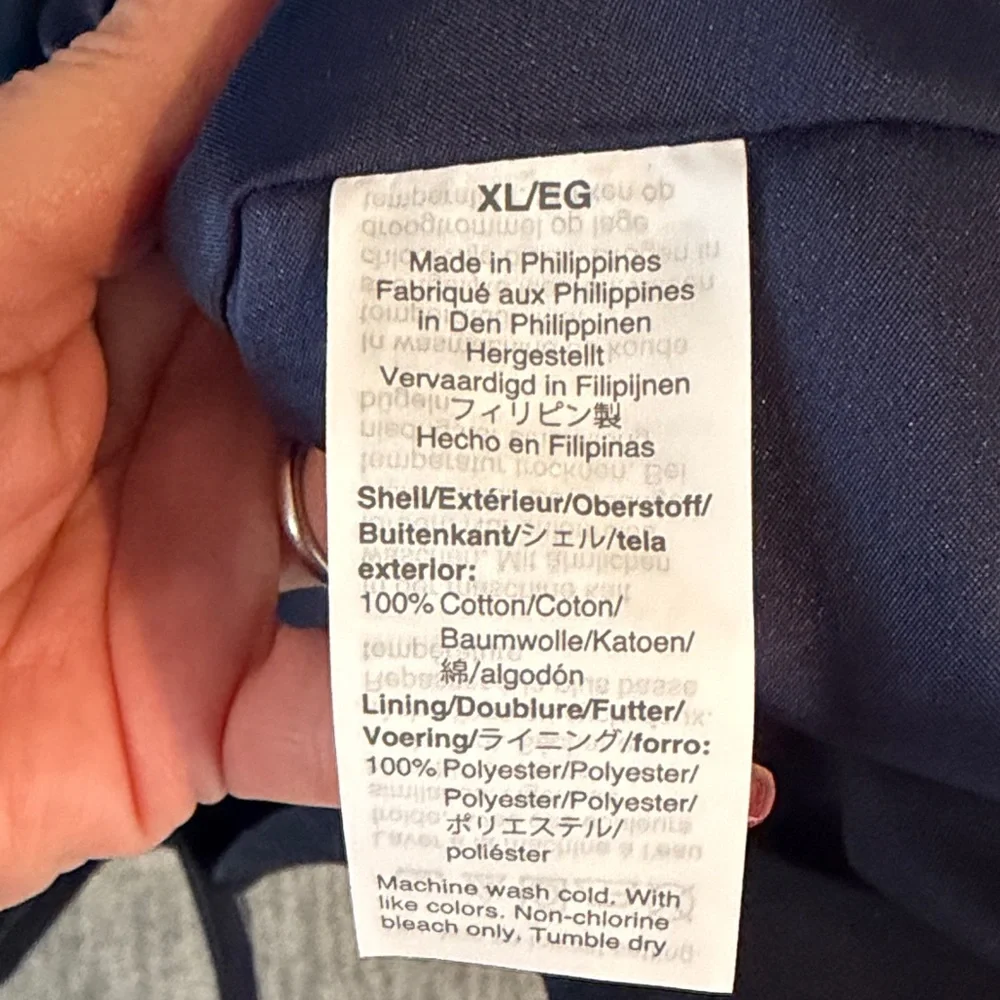 J Crew 100% Cotton  Navy Blue Trench Coat w/ contrasting white stitching size XL - Picture 7 of 7